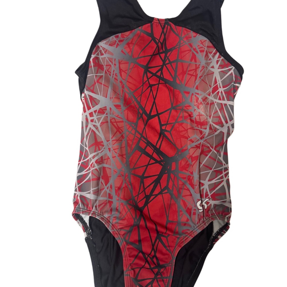 GK Elite Red and Black Girls Leotard Size CM